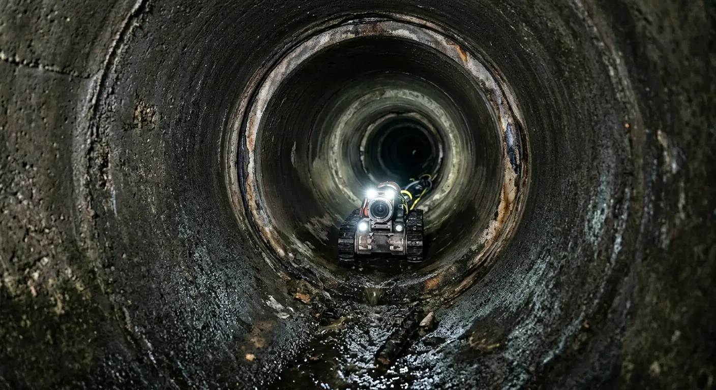 Robotic sewer camera inspecting pipe interior for Drain Snake Service in Sugar Grove