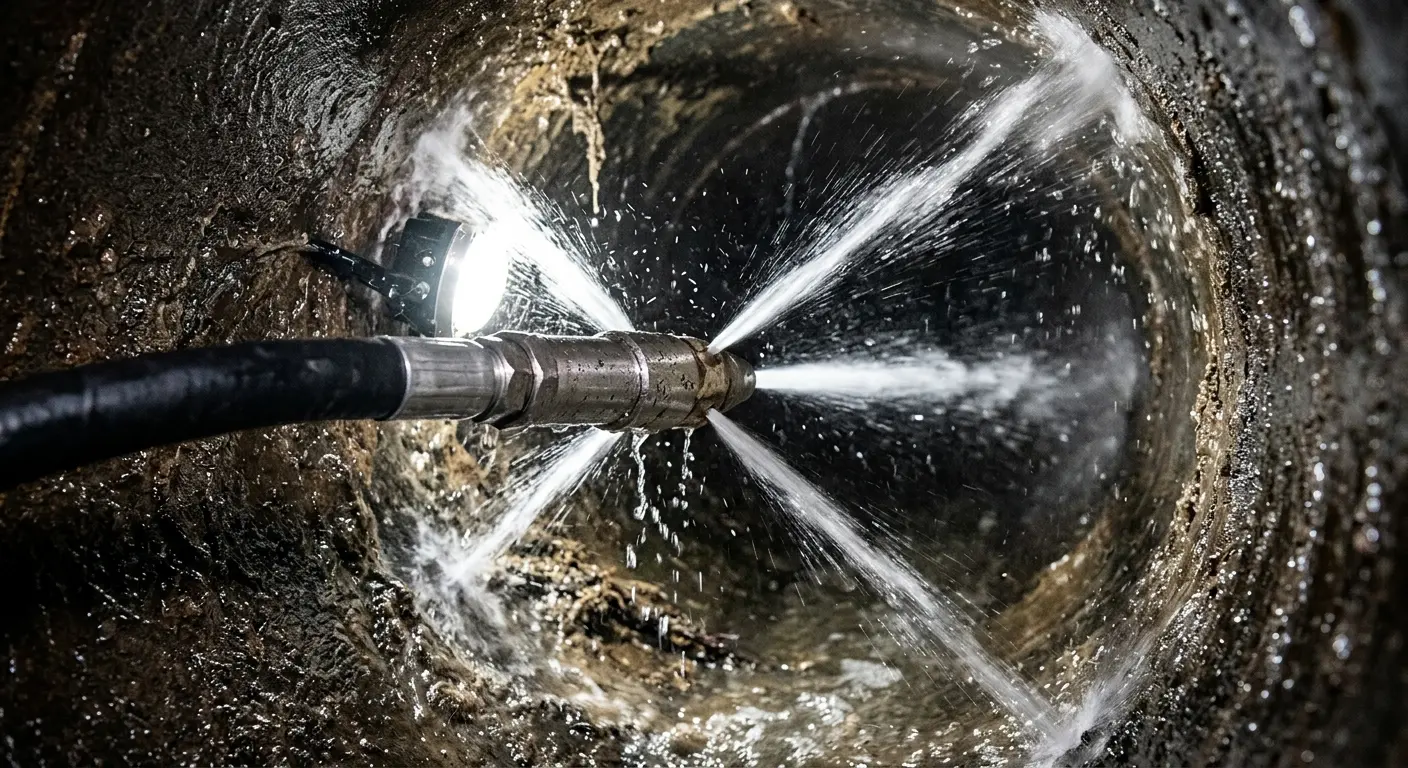 High-pressure hydro jetting nozzle cleaning sewer pipe for Sewer Cleanout in Sugar Grove